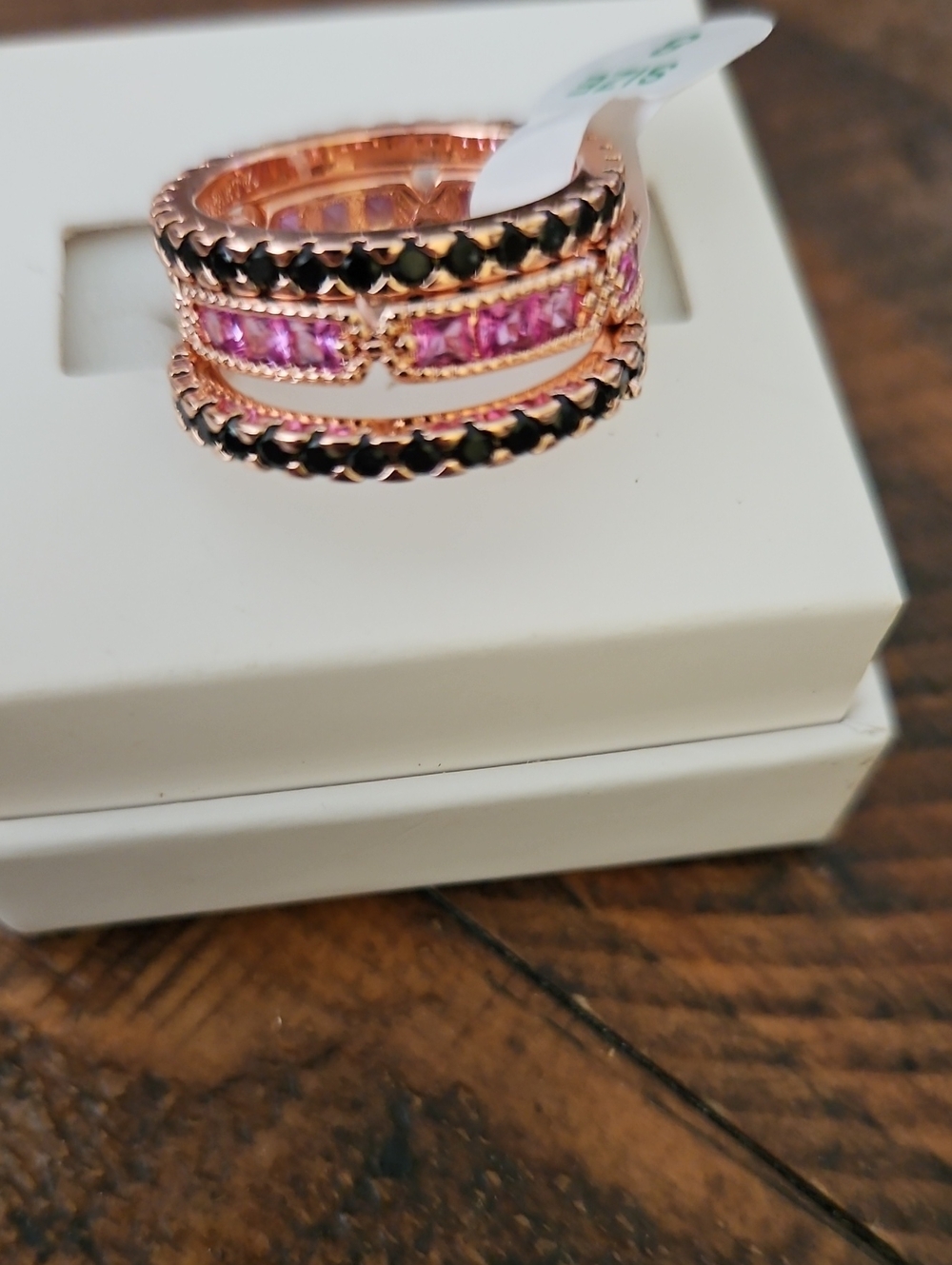Rose Gold tone Pink and Black Eternity Stack Ring